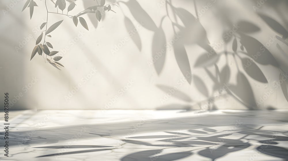 Poster minimalistic light background with blurred foliage shadow on a light wall beautiful background for p