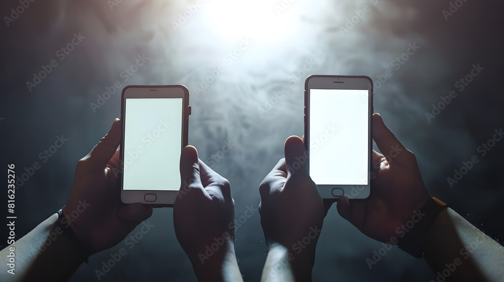 Aufkleber two hands holding smart phone with blank screen in horizontal orientation and playing video games : 