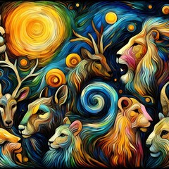 abstract paintings of various kinds of animals,abstract artwork forms,Generative AI