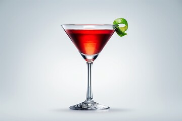 Cosmopolitan cocktail in a martini glass with a lime twist