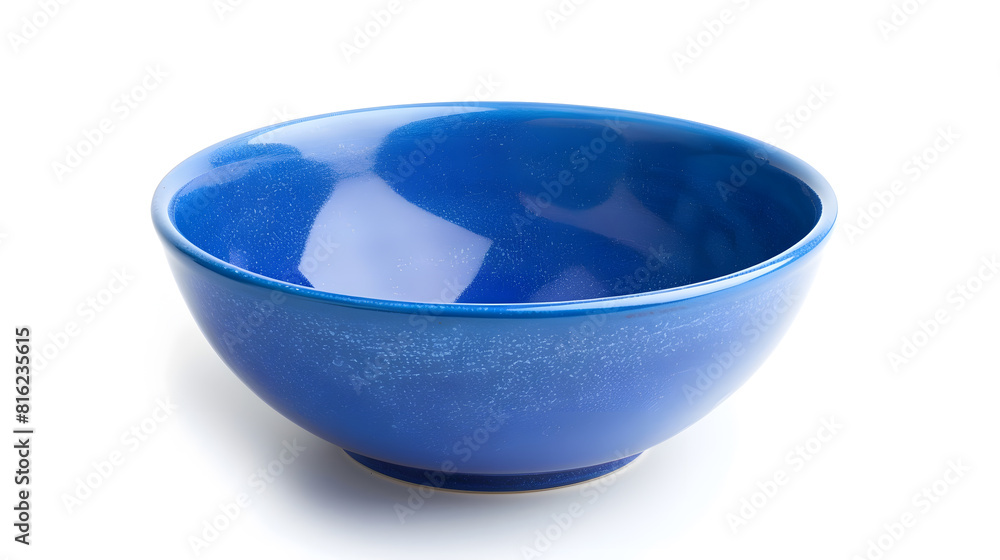 Poster empty blue ceramic bowl isolated on white background with clipping path high angle view of deep roun