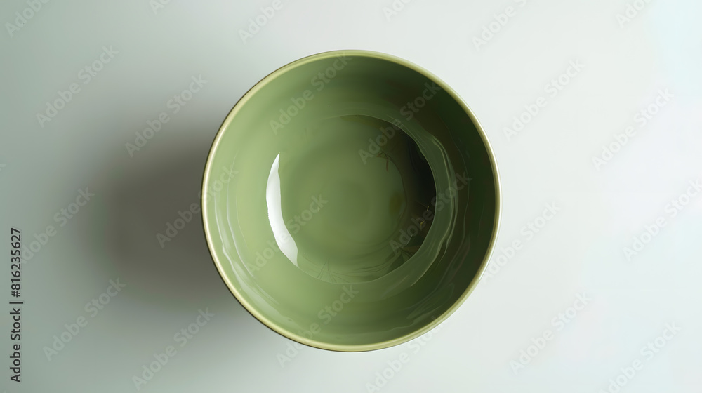Poster new empty green ceramic bowl isolated on white background top view : generative ai