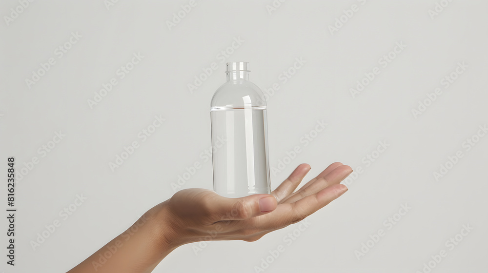 Poster Close up woman hand holding something like a bottle or can isolated on white background with clipping path : Generative AI