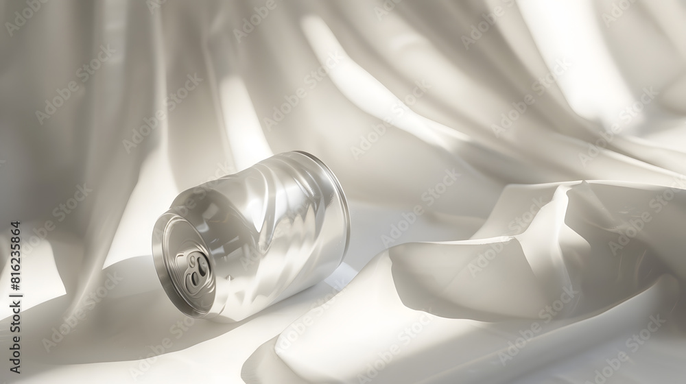 Aufkleber object on white crumpled beverage can : generative ai