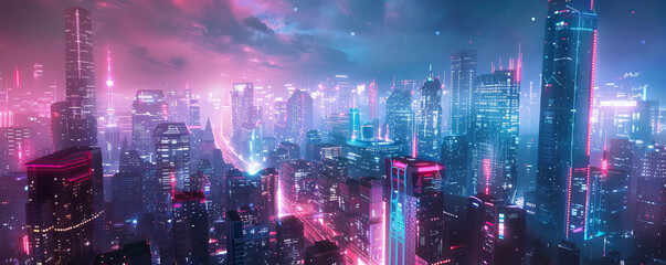 a futuristic cityscape in synthwave style,generative ai