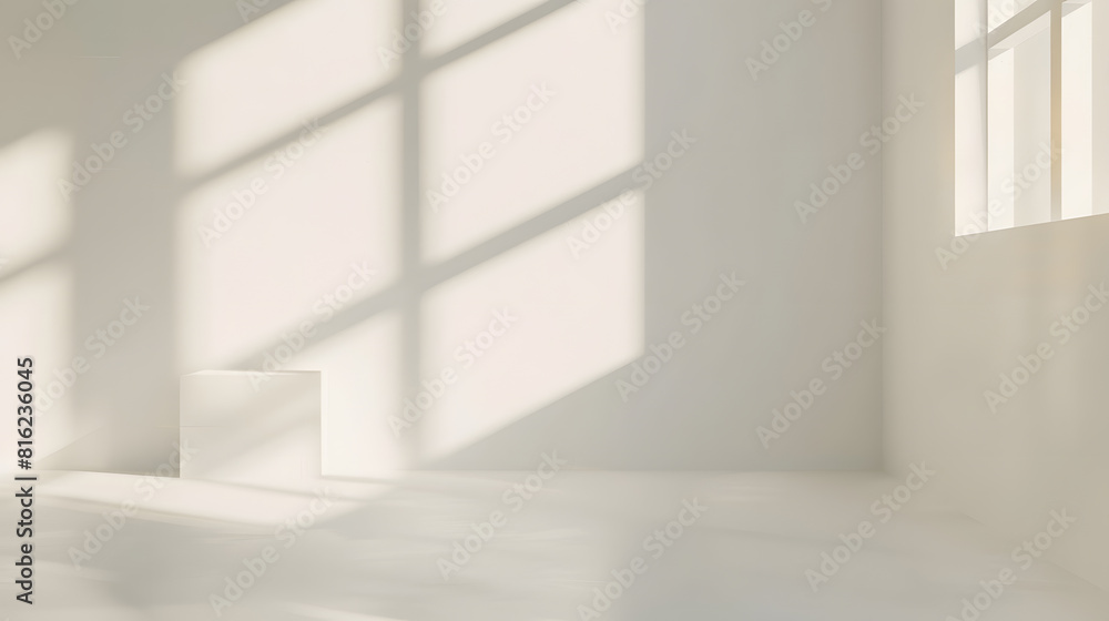 Leinwandbilder Abstract white studio background for product presentation Empty room with shadows of window Display product with blurred backdrop Banner : Generative AI