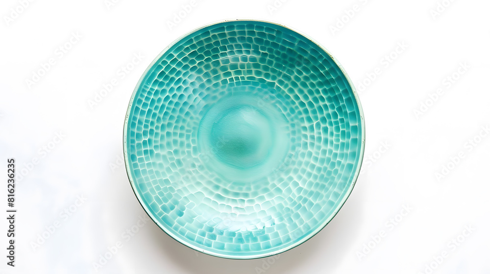 Poster empty trendy handmade ceramic dish tablewares round empty plate pastel blue turquoise aqua texture v