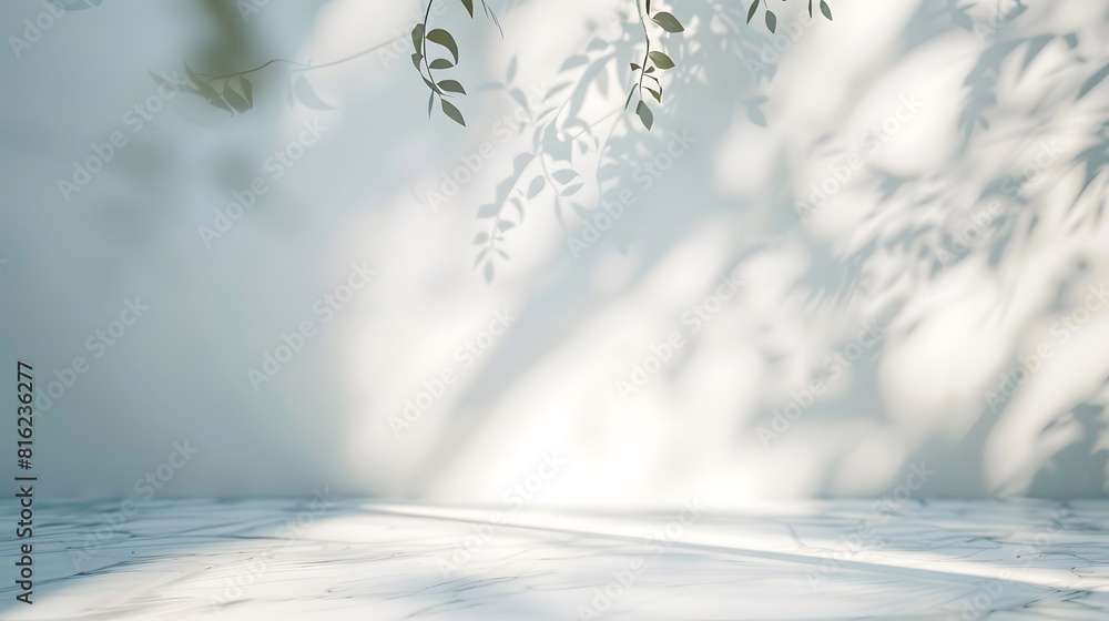 Poster minimalistic light background with blurred foliage shadow on a light wall beautiful background for p