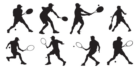 Dynamic Tennis Player Silhouettes: Different Shots Versatile Tennis Player Silhouettes: Varied Shots