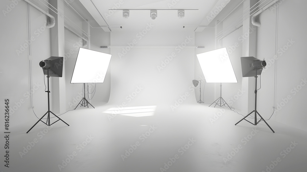 Poster white room background white empty room with spotlights for products and design white studio room : g