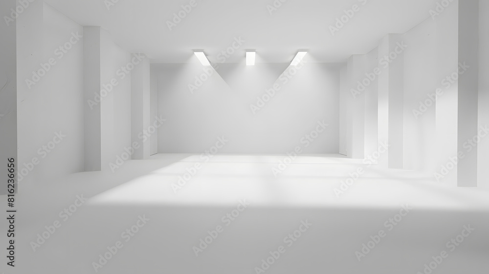 Poster white room background white empty room with spotlights for products and design white studio room : g
