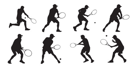 Tennis Technique Silhouettes, Dynamic Tennis Player Silhouettes, Versatile Tennis Player Silhouettes: Varied Shots