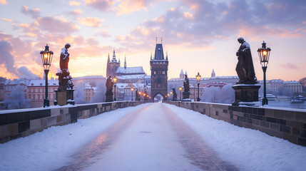 Winter Morning on Charles Bridge, Prague