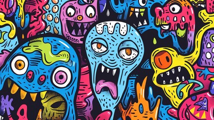 Fototapeta premium Abstract graffiti cartoon monsters background