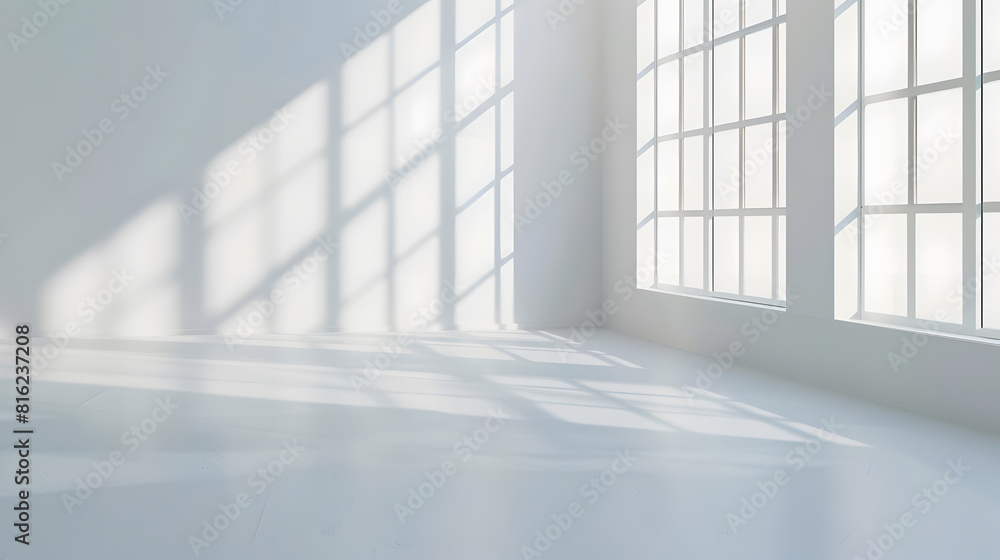 Poster Abstract white studio background for product presentation Empty room with shadows of window Display product with blurred backdrop : Generative AI