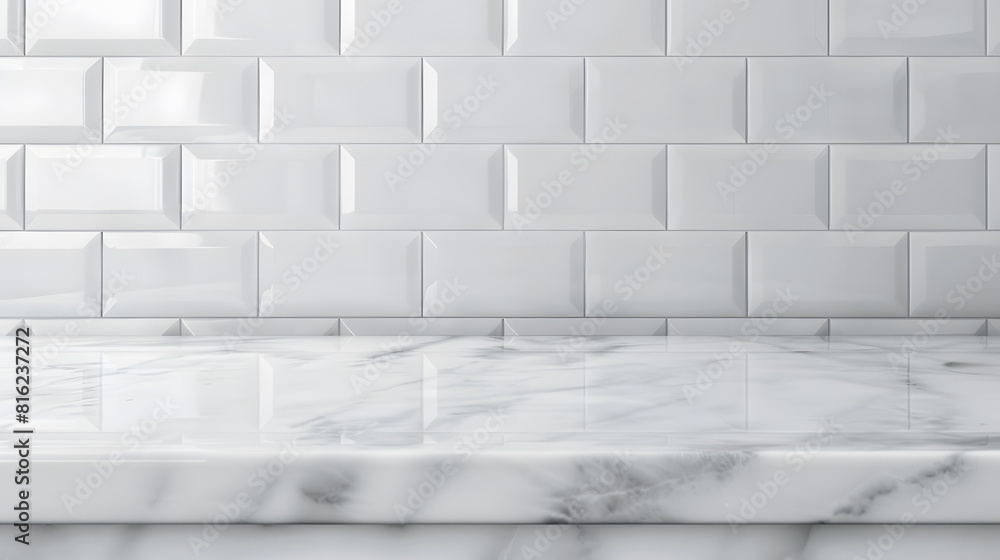 Aufkleber white empty marble countertop design white tile wall kitchen countertop background tile wall for pro