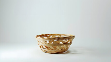 Fototapeta premium Empty wooden wicker basket on white background : Generative AI