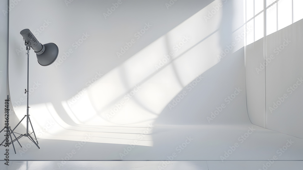 Poster white studio room with sunlight and shadows background : generative ai
