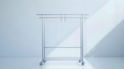 Empty metal clothing rack with wheels isolated on white background : Generative AI