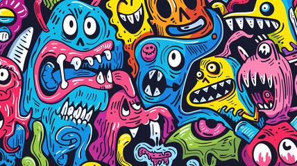 Fototapeta premium Abstract graffiti cartoon monsters doodle background