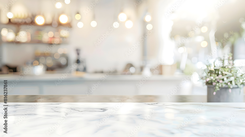 Leinwandbilder empty white table top counter desk background over blur perspective bokeh light background white mar