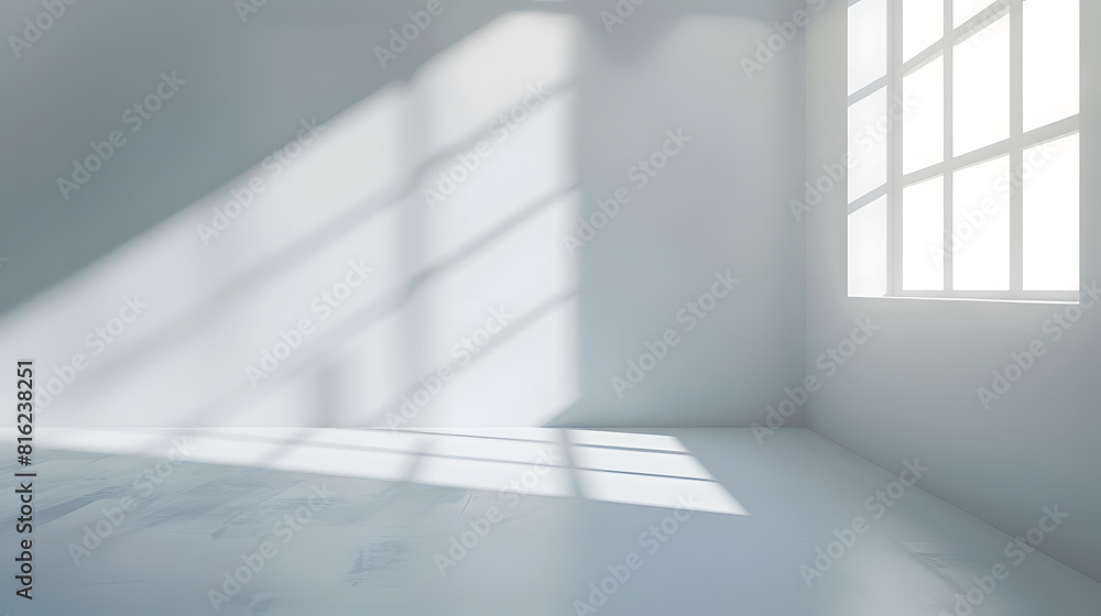 Fototapete Abstract white studio background for product presentation Empty room with shadows of window Display product with blurred backdrop : Generative AI