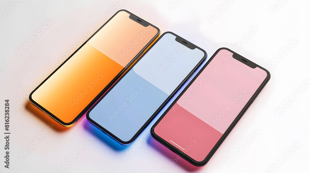 Aufkleber flat rays collection of smartphone mockup blank screen isolated with clipping path on white background : Generative AI