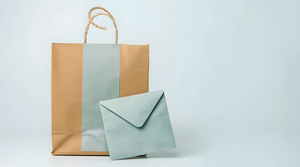 gift paper bag and envelope over white background : Generative AI