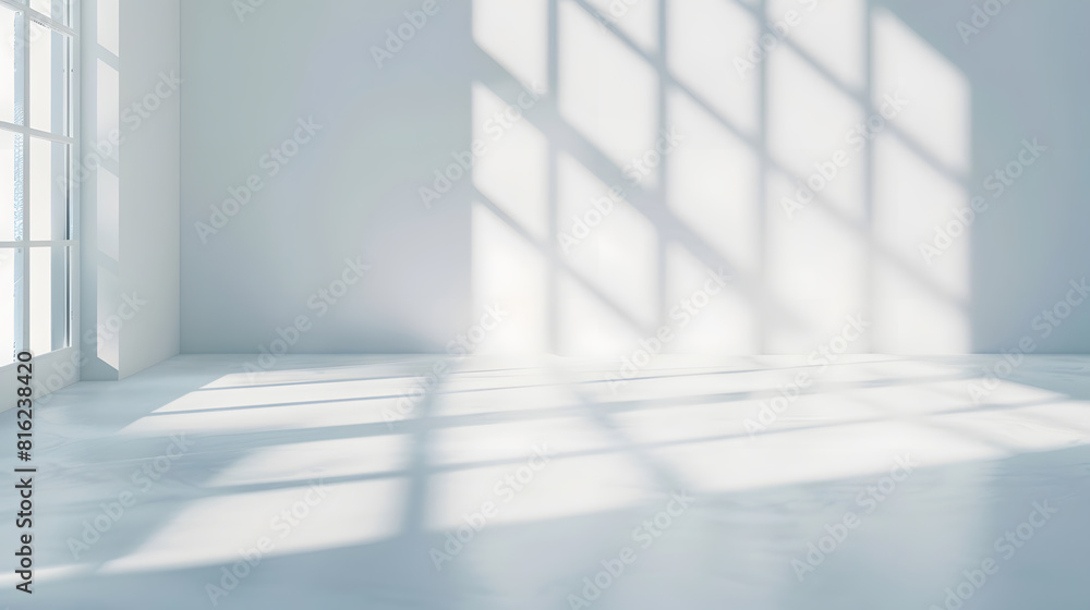 Leinwandbilder Abstract white studio background for product presentation Empty room with shadows of window Display product with blurred backdrop : Generative AI