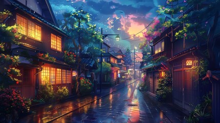 Obraz premium House in Tokyo city Japan, anime comic art style