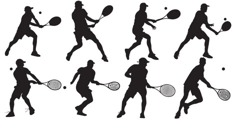 Versatile Tennis Player Silhouettes: Varied Shots