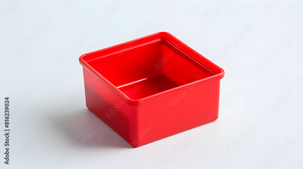 Poster Open empty small red plastic box isolated on white background : Generative AI