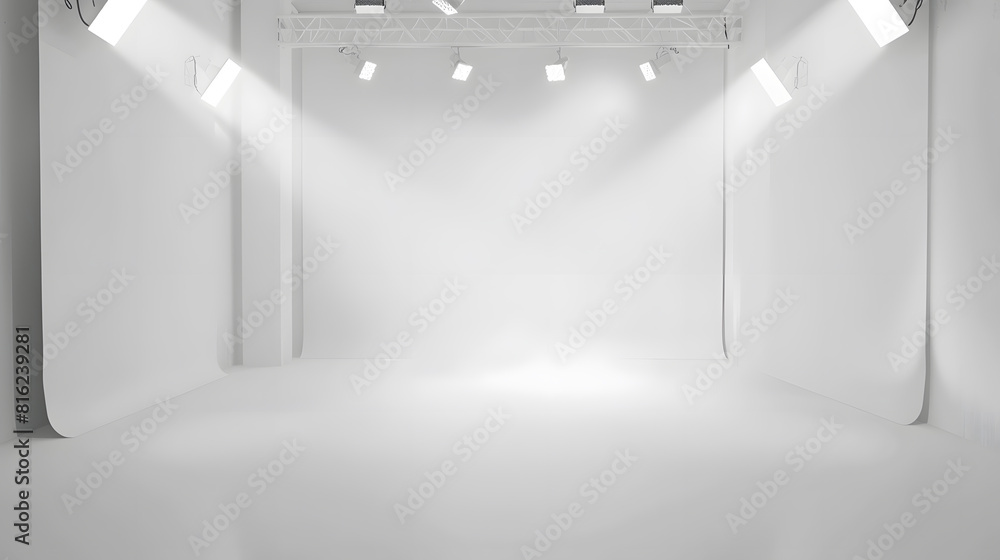 Poster white room background white empty room with spotlights for products and design white studio room : g