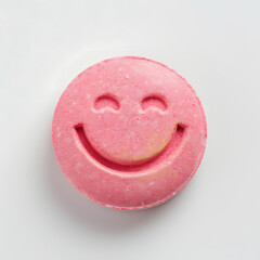 Close up of pills with smiley face, pink pills