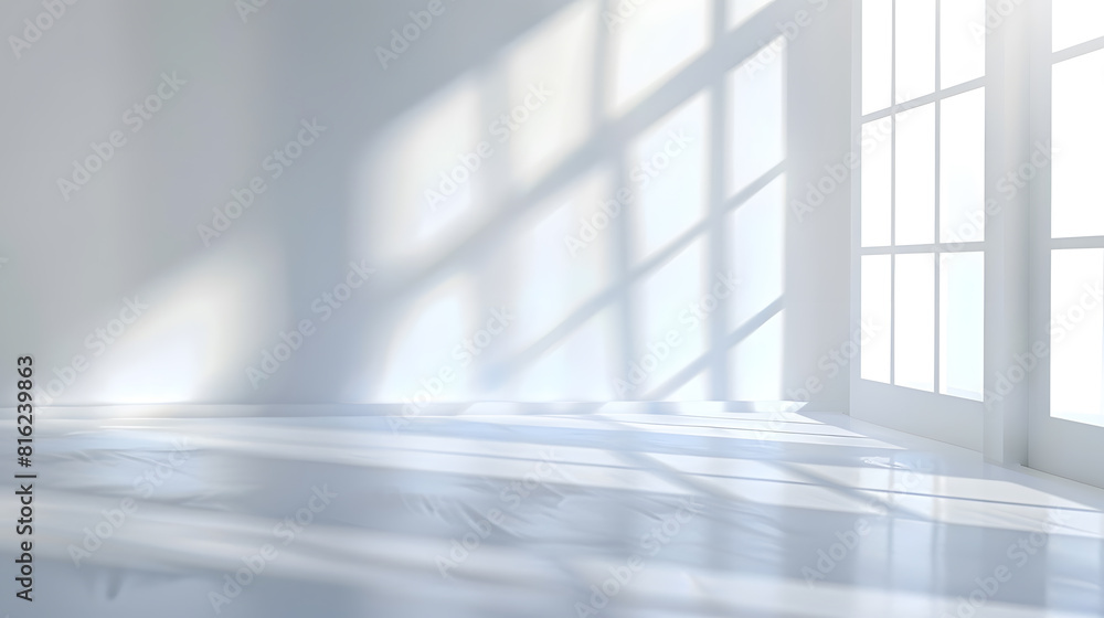 Fototapete Abstract white studio background for product presentation Empty room with shadows of window Display product with blurred backdrop : Generative AI