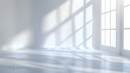 Abstract white studio background for product presentation Empty room with shadows of window Display product with blurred backdrop : Generative AI