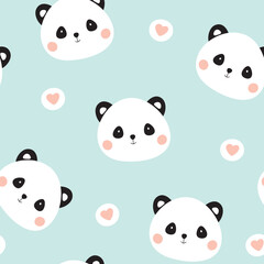 Cute seamless panda pattern. Vector illustration.