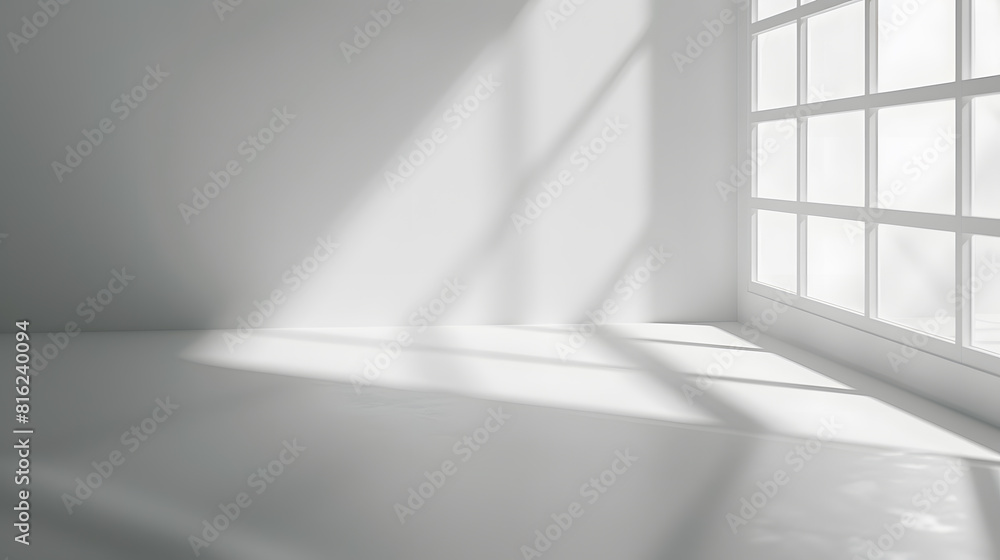 Poster Abstract white studio background for product presentation Empty room with shadows of window Display product with blurred backdrop Banner : Generative AI