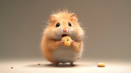 Cute hamster eating a cookie. 3D vector illustration.
