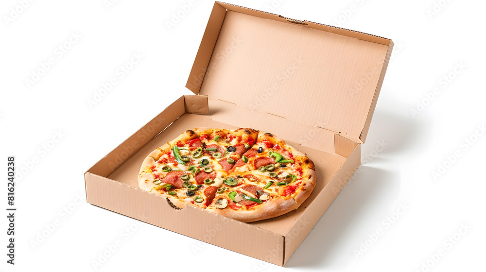 Aufkleber blank cardboard pizza box with copy space for your design on a white background : generative ai