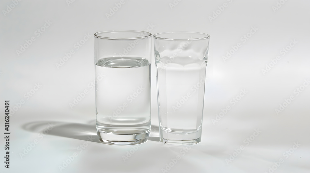 Poster tall empty half and full glass of water isolated on white with clipping path included : generative a