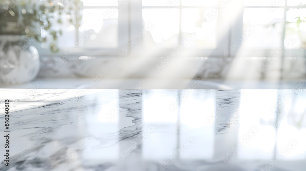 Poster marble counter table top in bath room background can be used mock up for montage products display or