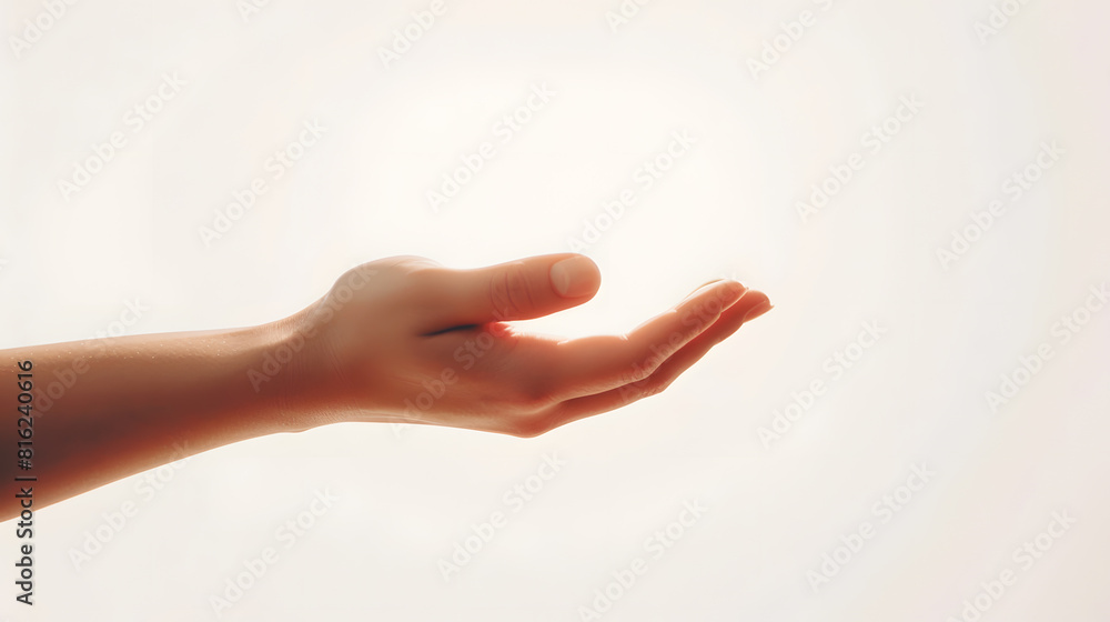 Poster Closeup of empty woman hand isolated on white background with clipping path : Generative AI