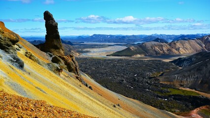 Laugahraun lava field in Landmannalaugar, a location in Iceland's Fjallabak Nature Reserve in the...