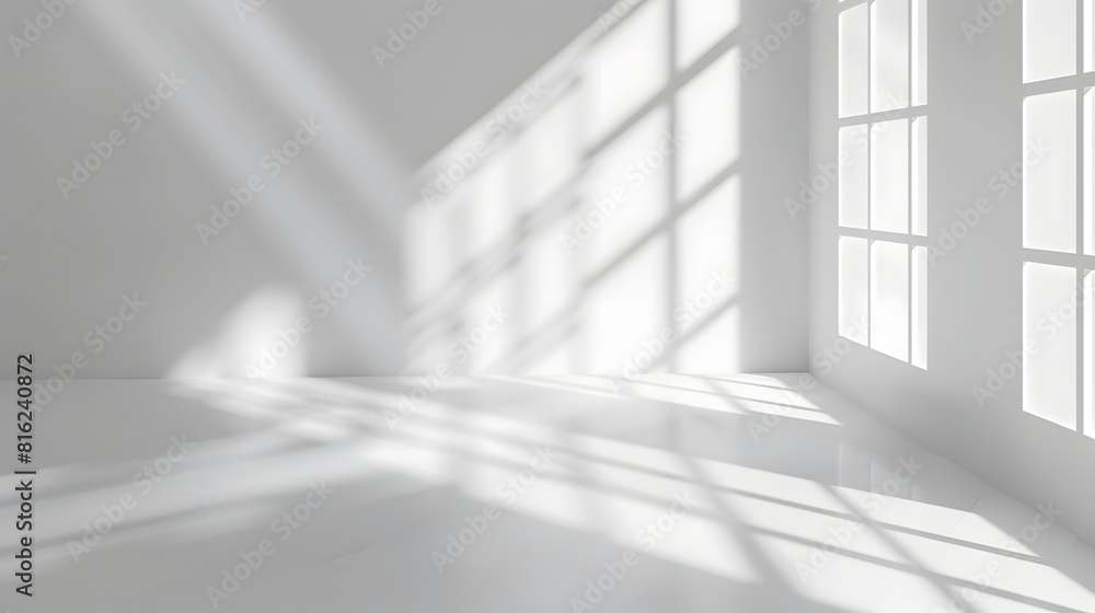 Fototapete Abstract white studio background for product presentation Empty gray room with shadows of window Display product with blurred backdrop : Generative AI