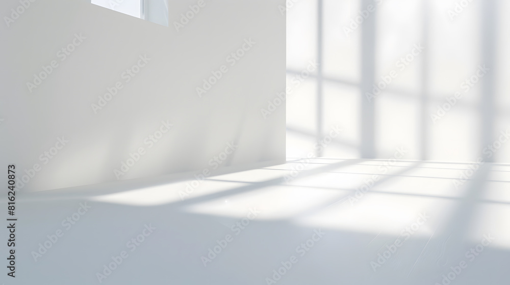 Aufkleber Abstract white studio background for product presentation Empty room with shadows of window Display product with blurred backdrop : Generative AI