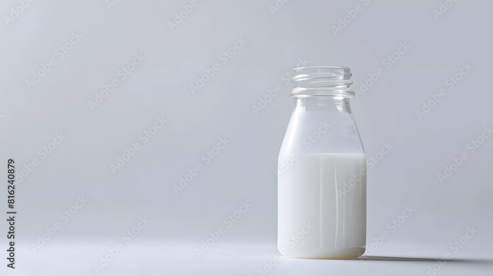 Poster empty milk bottle isolated on white with clipping path : Generative AI