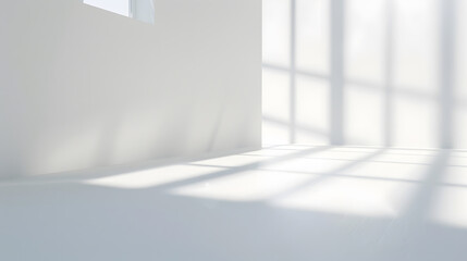 Abstract white studio background for product presentation Empty room with shadows of window Display product with blurred backdrop : Generative AI