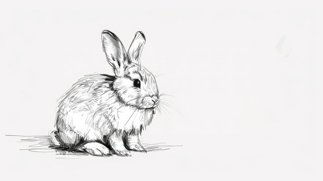 Line drawing of rabbit over white background.