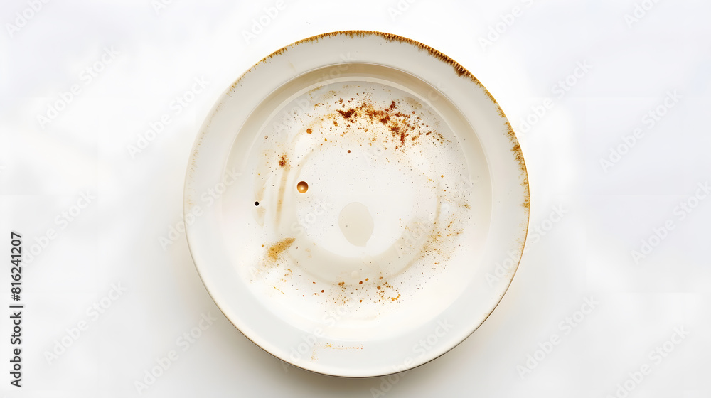 Aufkleber dirty plate isolated empty bowl after dinner finished lunch oil and smeared sauce on white plate bac